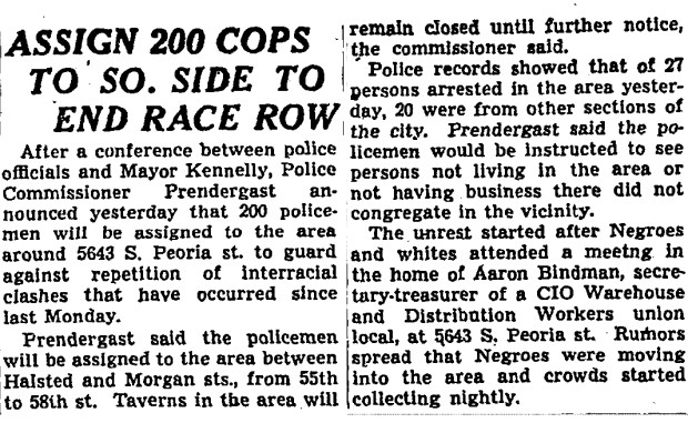 The Tribune reported on Nov. 13, 1949, that Chicago's mayor and the police commissioner decided to assign 200 police officers to Peoria Street in hopes of quelling the rioting. (Chicago Tribune)