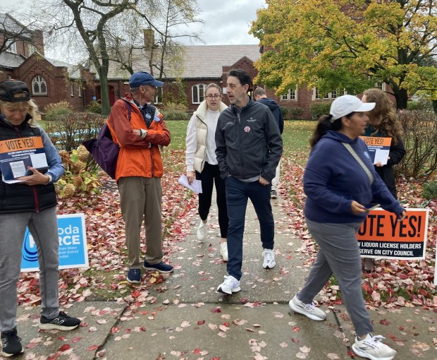 Voters leave the polling site at Trinity Episcopal Church in Highland Park. (Steve Sadin/For the Lake County News-Sun)