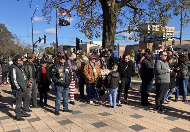 Scores of people gathered at Veterans Plaza after the parade. (Steve Sadin/For the Lake County News-Sun)