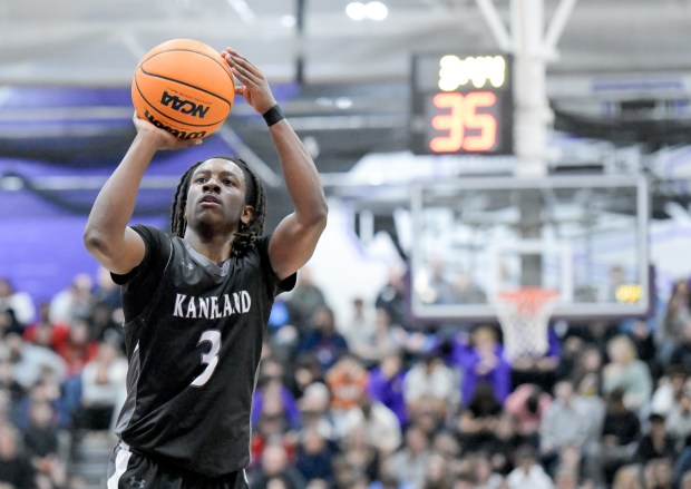 Kaneland's Marshawn Cocroft (3) shoots a free throw during the 61st Annual Plano Christmas Classic championship game against Yorkville Christian on Saturday, Dec. 28, 2024. (Mark Black / for the Beacon-News)