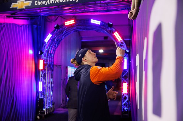 Chicago Bears quarterback Tyson Bagent (17) signs autographs before the Bears play the Seattle Seahawks at Soldier Field. (Armando L. Sanchez/Chicago Tribune)