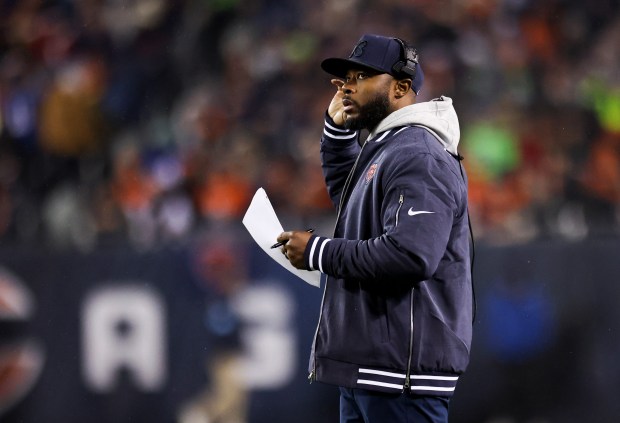 Bears interim head coach Thomas Brown stands on the sidelines during the second quarter against the Seahawks at Soldier Field on Dec. 26, 2024. (Eileen T. Meslar/Chicago Tribune)