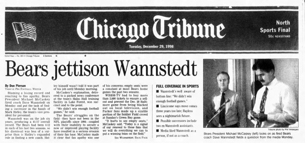 Chicago Bears coach Dave Wannstedt was fired by the organization on Dec. 28, 1998. (Chicago Tribune)