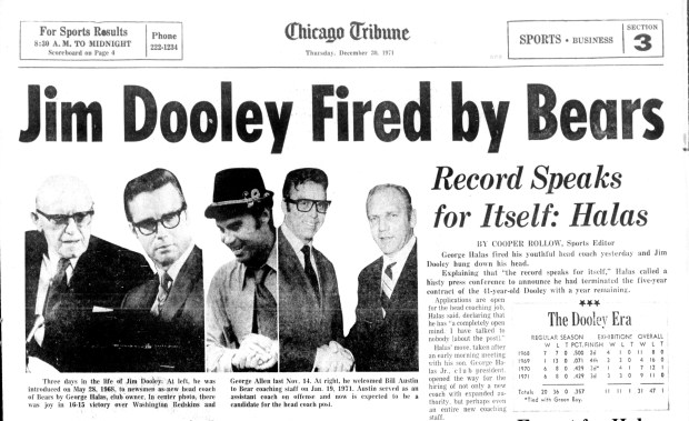 Chicago Bears coach Jim Dooley was fired on Dec. 29, 1971. (Chicago Tribune)