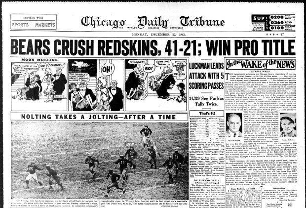 The Chicago Bears defeated the Washington Redskins 41-21 at Wrigley Field on Dec. 26, 1943, to win their sixth NFL championship. (Chicago Tribune)