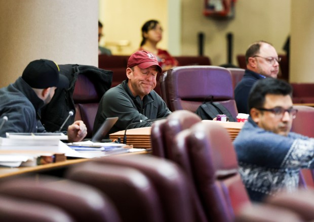 Ald. Brendan Reilly, 42nd, reacts to comments during a 2025 budget hearing at City Hall on Dec. 3, 2024. (Eileen T. Meslar/Chicago Tribune)