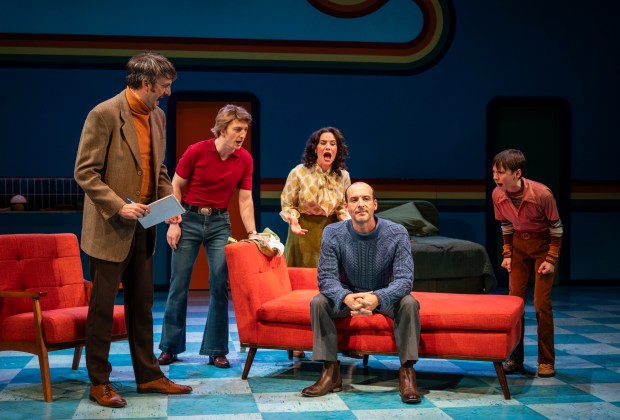 Jackson Evans, Jack Ball, Sarah Bockel, Stephen Schellhardt and Charlie Long in "Falsettos" at Court Theatre. (Michael Brosilow)