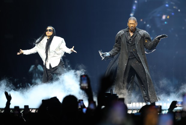 Usher performs during night one of his three night stay at the United Center as part of the Past Present Future Tour on Oct. 28, 2024. (Talia Sprague/for the Chicago Tribune)