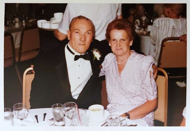 Edward Gorski with his wife, Evelyn, at a family wedding in August 1984. Gorski, of Westmont, earned a Purple Heart after being injured in May 1945 in Germany during WWII. He died in 1993 of a massive heart attack. (Lora Oldham)