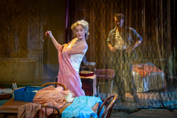 Amanda Drinkall is Blanche and Casey Hoekstra is Stanley in "A Streetcar Named Desire" at Paramount's Copley Theatre in Aurora. (Liz Lauren)