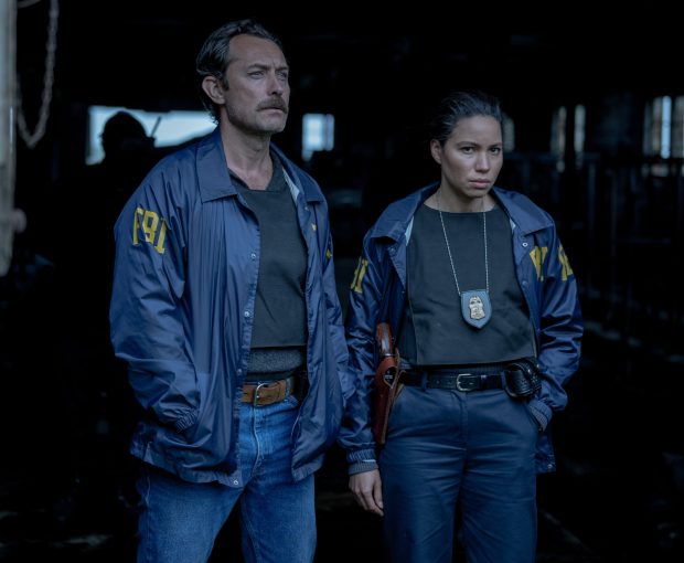 Jude Law and Jurnee Smollett in "The Order." (Michelle Faye/Vertical Entertainment)