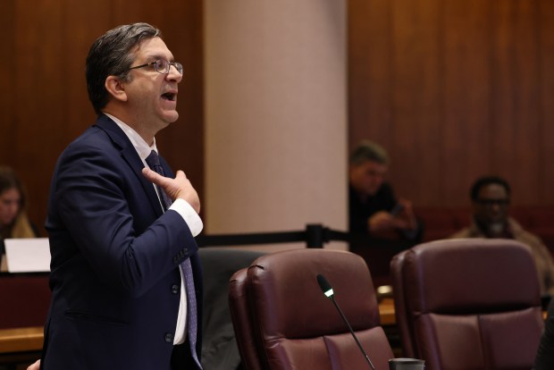 Ald. Scott Waguespack, speaks as the Chicago City Council meets for a procedural vote on Mayor Brandon Johnson's 2025 budget, at City Hall, on Dec. 11, 2024. (Antonio Perez/Chicago Tribune)