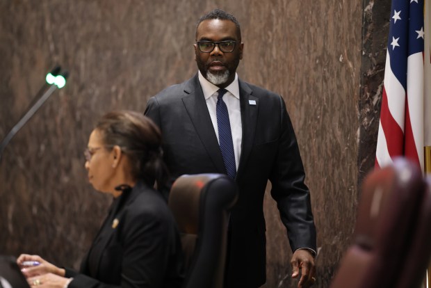 Mayor Brandon Johnson arrives for a Chicago City Council meeting at City Hall on Dec. 13, 2024. (Antonio Perez/Chicago Tribune)