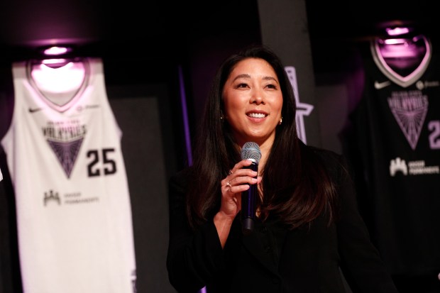 Golden State Valkyries coach Natalie Nakase attends the expansion draft event in San Francisco on Dec. 6, 2024. (Santiago Mejia/San Francisco Chronicle via AP)