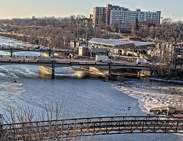 WGN-TV viewers will be able to see the Fox River and downtown Elgin via a new weather camera the station placed on top of The Hemmens Cultural Center in Elgin. (City of Elgin)