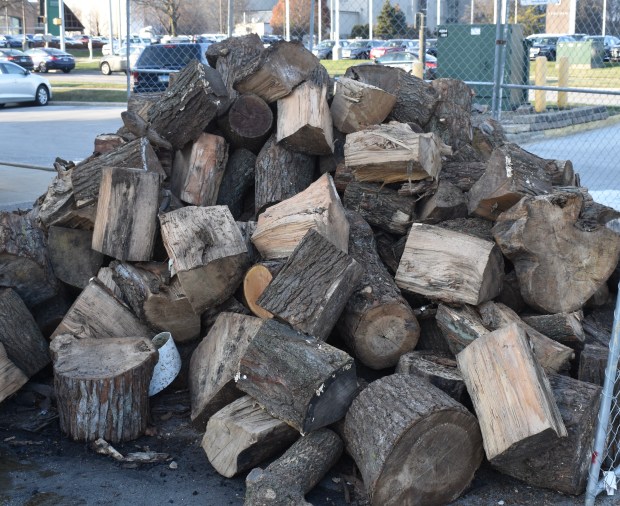 This huge pile of oak, maple and cherry - which is stored outside - fuels the fire at Gemato's Wood Pit BBQ in Naperville. (Steve Metsch/Naperville Sun)