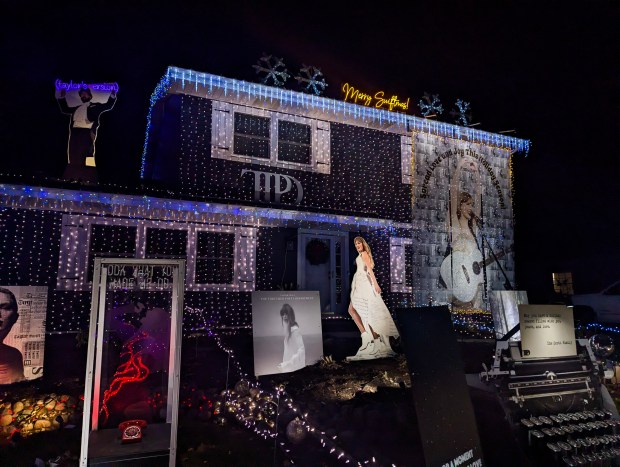 For the second year in a row, longtime Naperville residents Amy and Brian Scott have decorated their house near Atlas Lane and Tupelo Avenue with a Taylor Swift-inspired holiday lights display. (Tess Kenny/Naperville Sun)