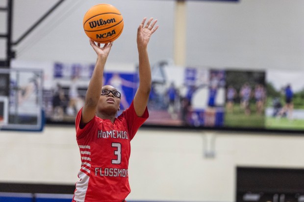 Homewood-Flossmoor's Aunyai Deere (3) takes a free throw against Lincoln-Way East during a Southwest Suburban game in Frankfort on Tuesday, Dec. 3, 2024. (Vincent D. Johnson / for the Daily Southtown)