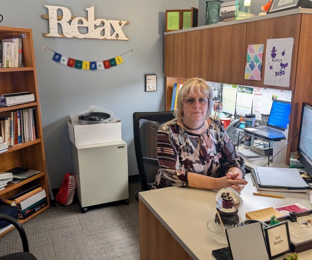 "I can't give them money, but I can help them feel like we care," said Teresa Hannon, counselor and professor in the Counseling and Career Development Center, who coordinates the college's Project Care Food Pantry. (Janice Neumann/Daily Southtown)