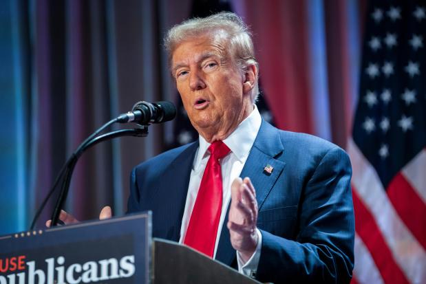 President-elect Donald Trump speaks during a meeting with the House GOP conference, Nov. 13, 2024, in Washington. (Allison Robbert/Pool via AP, File)