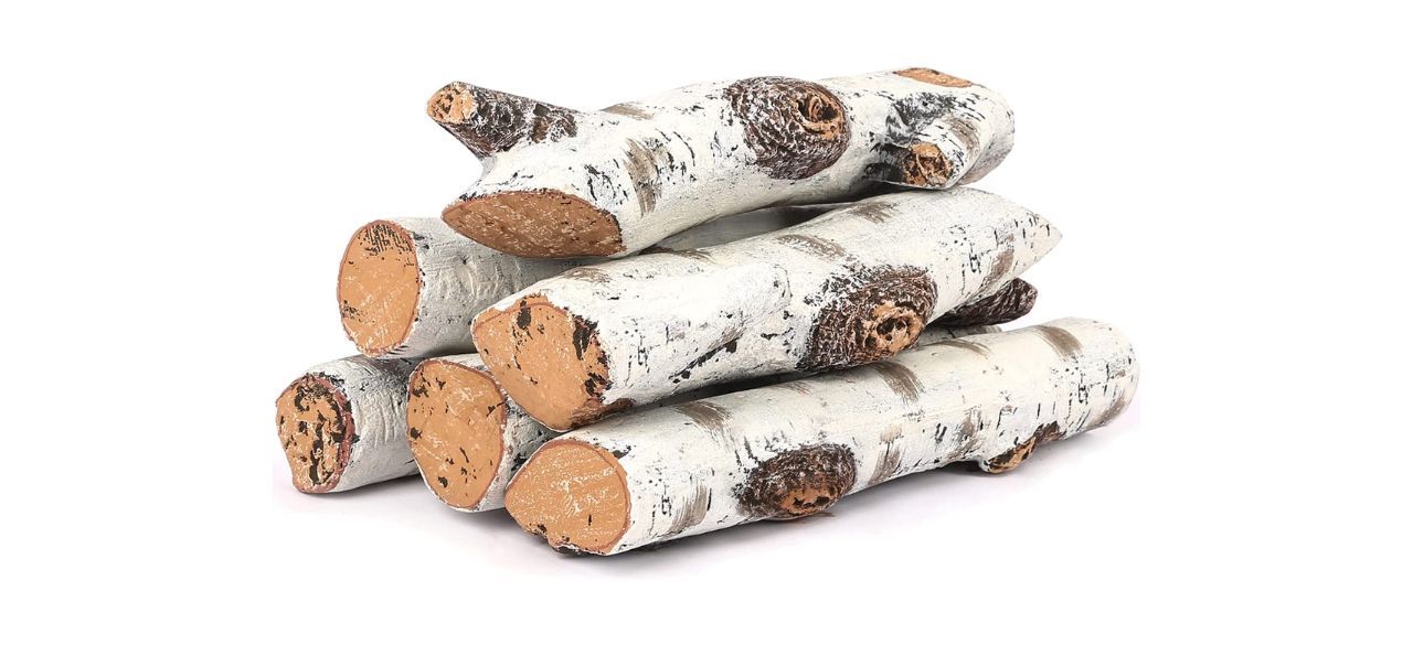 Hisencn Gas Fireplace Logs Set Ceramic White Birch Log