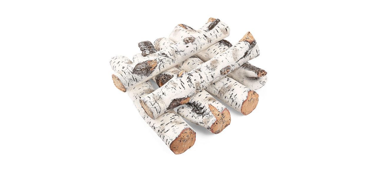 Uniflasy Vented Fireplace Logs Set Ceramic White Birch