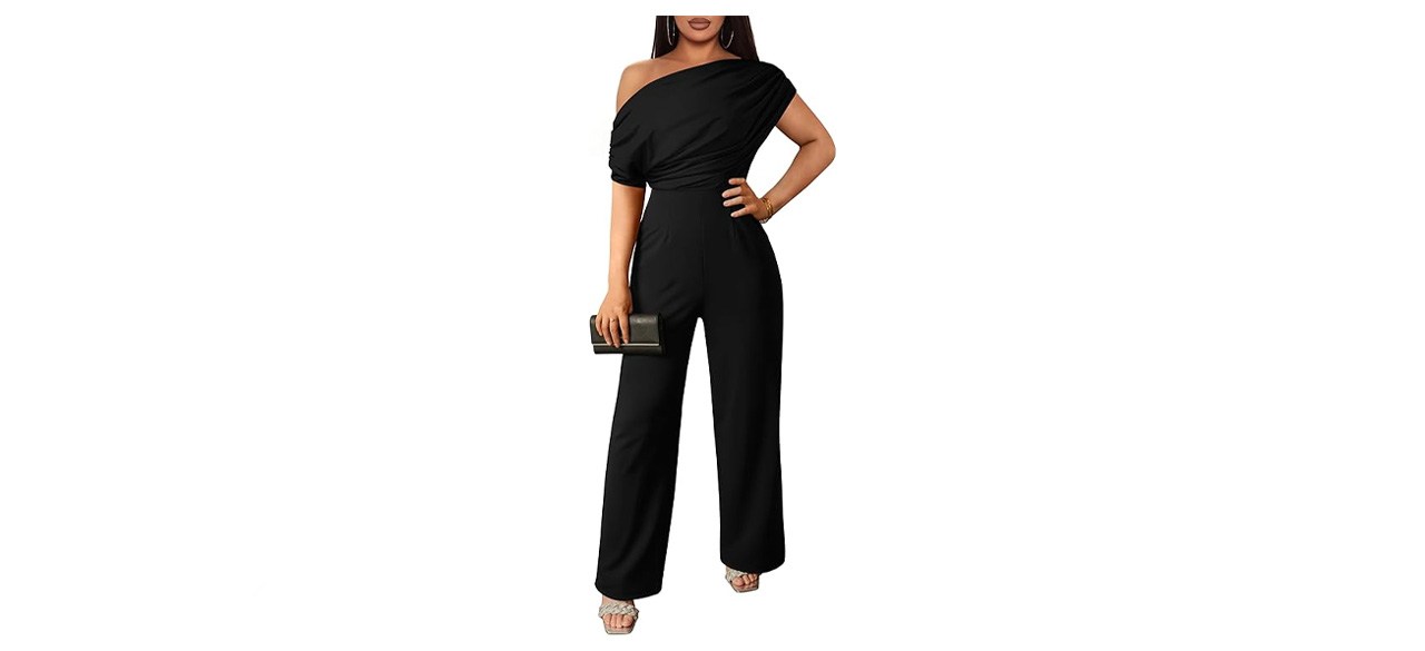 YMDUCH Casual Sleeveless Off-the-Shoulder Wide-Leg Jumpsuit