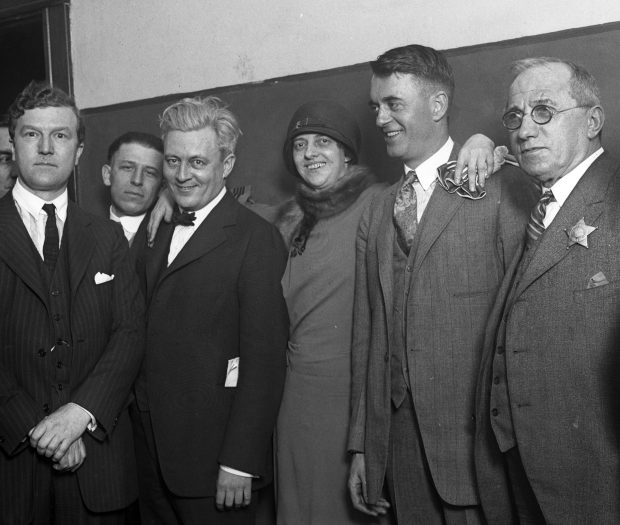 Belva Gaertner and her attorneys Thomas Nash, to her left, and Michael Ahern, to her right, were all smiles following the jury's verdict that found her guiltless on June 6, 1924, in the murder of auto salesman Walter Law on March 12, 1924. (Chicago Tribune historical photo) 