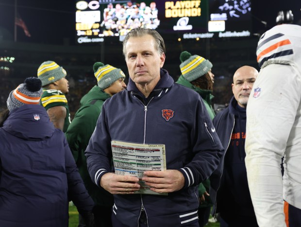 Bears coach Matt Eberflus heads for the locker room after a 17-9 loss to the Packers at Lambeau Field on Jan. 7, 2024, in Green Bay. (John J. Kim/Chicago Tribune)