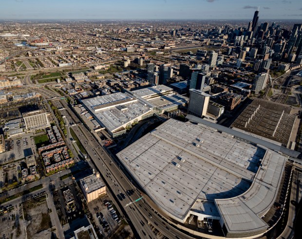 McCormick Place on April 26, 2023. Dominick Gironda, 54, of Bloomingdale, a manager at McCormick Place, and his associate James Sansone, 38, of Batavia, were arrested on federal fraud charges alleging they collected kickbacks from inflated bills for snow removal projects at the Chicago convention center. (Brian Cassella/Chicago Tribune)