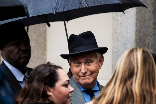 Roger Stone, longtime Republican provocateur and former confidant of President Donald Trump, waits in line Nov. 12, 2019 at the federal court in Washington. (Manuel Balce Ceneta/AP)