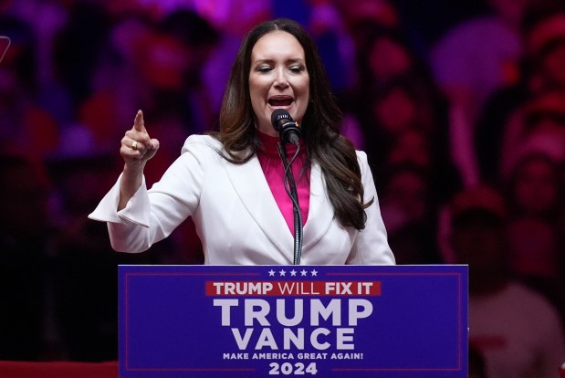 Brooke Rollins speaks before Republican presidential nominee former President Donald Trump speaks at a campaign rally at Madison Square Garden on Oct. 27, 2024, in New York. (Evan Vucci/AP)