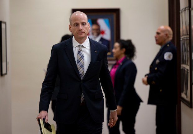 Ald. Jim Gardiner, 45th, arrives for a City Council meeting on March 20, 2024, at City Hall. (Brian Cassella/Chicago Tribune)