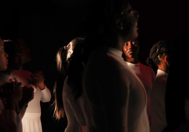 Dance students wait backstage before performing in the 61st annual Winter Arts Showcase, a production by the Chicago Public Schools All-City Performing Arts (ACPA) program, at Jones College Prep on Dec. 14, 2024, in Chicago. (John J. Kim/Chicago Tribune)