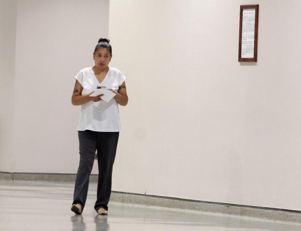 Kimberly Ramirez leaves the Bridgeview Courthouse following a status hearing on her criminal case on Aug. 26, 2024, in Bridgeview. (Stacey Wescott/Chicago Tribune)