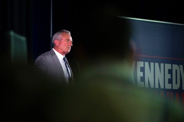 Robert F. Kennedy Jr., then an independent presidential candidate, campaigns in Aurora, Colorado, on May 19, 2024. (Rachel Woolf/The New York Times)