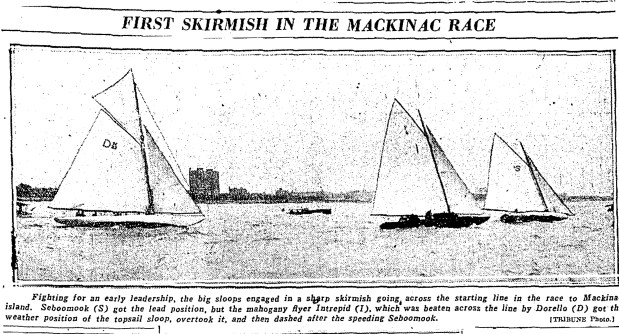 On July 20, 1924, the Chicago Tribune reported on the first skirmish of the race to Mackinac, as sloops raced to get ahead of each other, including the Dorello. (Chicago Tribune)