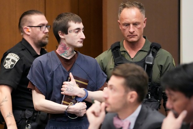 Robert E. Crimo III, arrives before Judge Victoria A. Rossetti during a case management and ruling on motions at the Lake County Courthouse, Waukegan, Ill., Wednesday, Dec. 18, 2024. (AP Photo/Nam Y. Huh, Pool)