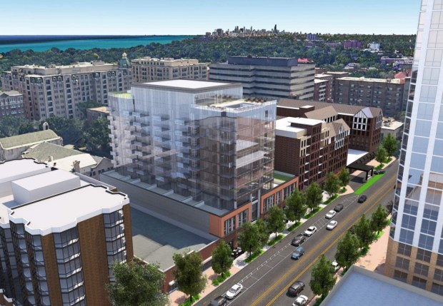 A proposal for a 12-story mixed-use development was approved by the Evanston City Council on Nov. 11. The development includes a mix of studios, one-bedroom and two-bedroom units. (City of Evanston)