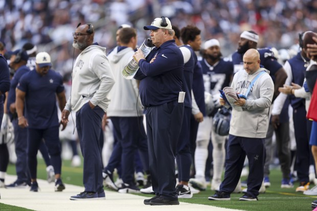 Cowboys coach Mike McCarthy watches from the sideline during a game against the Bears on Oct. 30, 2022, at AT&T Stadium in Arlington, Texas. (Armando L. Sanchez/Chicago Tribune)