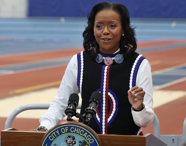 Mellody Hobson, president of Ariel Investments, speaks during a news conference on July 6, 2021, at Gately Park in Chicago. Hobson will step down from her position as lead independent director of Starbucks' board of directors. (Terrence Antonio James/Chicago Tribune)