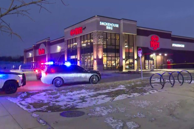 Police respond to the scene of a deadly shooting at a grocery store Monday, Jan. 27, 2025, in Elkhart, Ind. (WNDU 16 News via AP)