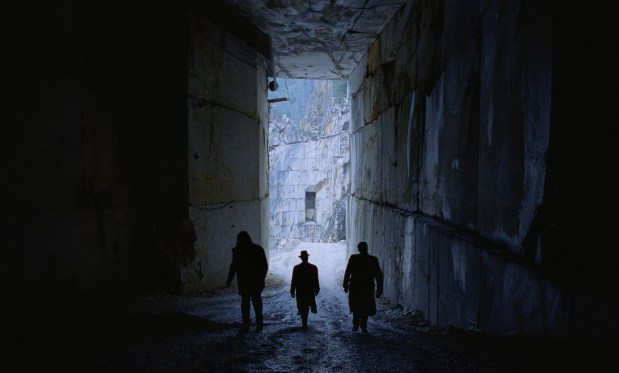 A scene, filmed in the marble quarries of Carrara, Italy, from "The Brutalist." (A24)