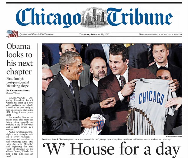 During the team's visit to the White House on Jan. 16, 2017, the Chicago Cubs offered President Barack Obama a "pardon" for being a White Sox fan. (Chicago Tribune)