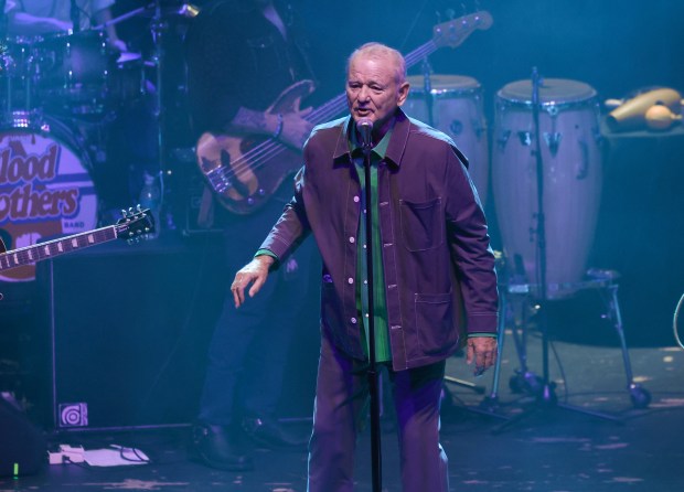 Bill Murray greets the audience while performing with the band Bill Murray and His Blood Brothers at Thalia Hall Friday, Jan. 3, 2025, in Chicago. (John J. Kim/Chicago Tribune)