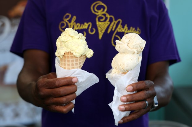 Shawn Michelle's Homemade Ice Cream parlor in Chicago offers two different Bean Pie ice cream flavors, Taste of Heaven, at left, and Sajah. (Terrence Antonio James/Chicago Tribune)