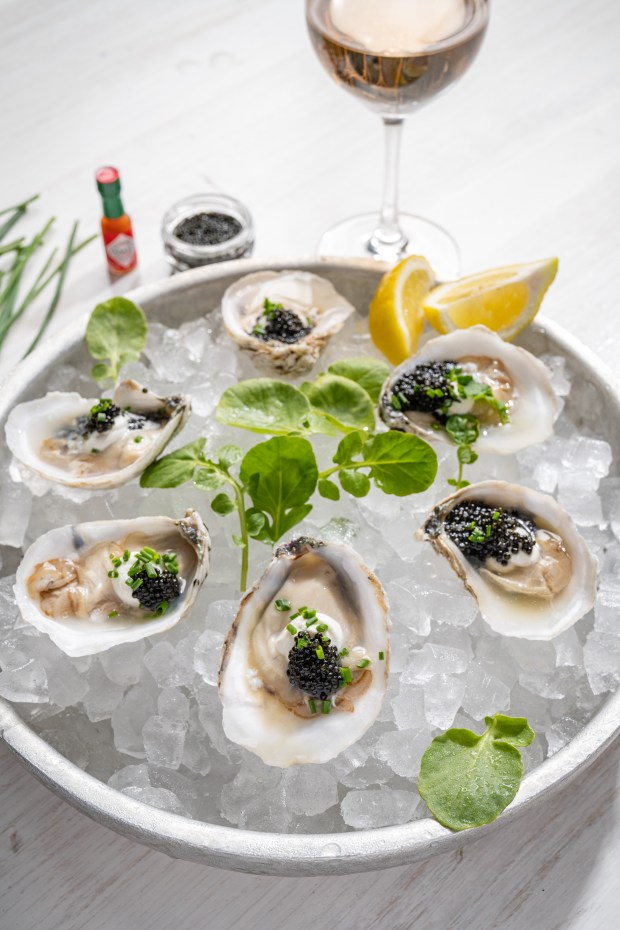 Oysters with caviar are part of The Hampton Social's Valentine's Day specials. (Morgan Ione Yeager/The Hampton Social)