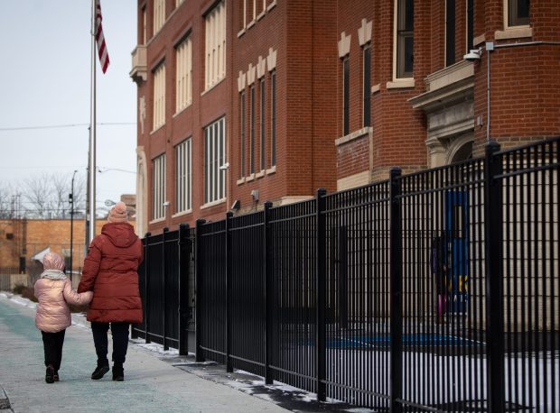 Chicago Public Schools reported the attempted entry of U.S. Immigration and Customs Enforcement agents at Hamline Elementary School on Jan. 24, 2025, who were later found to be Secret Service agents investigating a threat. (Audrey Richardson/Chicago Tribune)