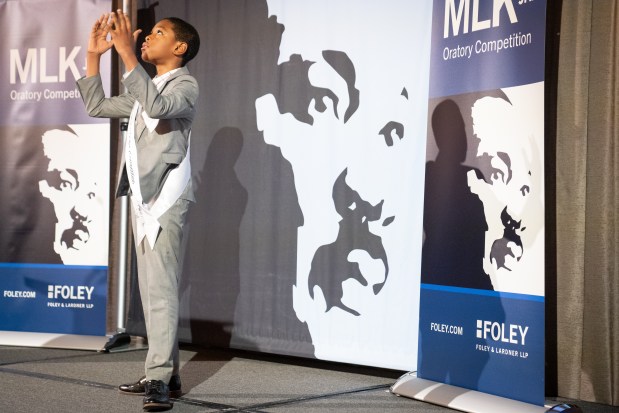 10 fourth- and fifth-grade students from Chicago Public Schools and the Boys & Girls Clubs of Chicago compete for the top honor at Foley & Lardner LLP's Annual MLK Jr. Oratory Competition at The Drake Hotel in Chicago. (Audrey Richardson/Chicago Tribune)