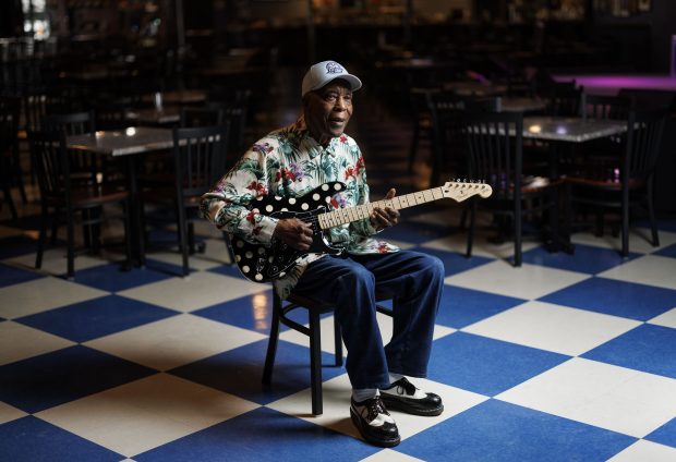 Legendary Chicago bluesman Buddy Guy poses for a portrait at his club Buddy Guy's Legends on June 10, 2024. (Armando L. Sanchez/Chicago Tribune)